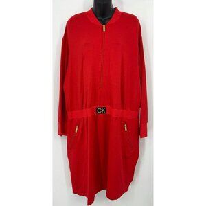 Calvin Klein Dress Plus 2X Red Long Sleeve 1/2 Zip Mock Neck Office Women New